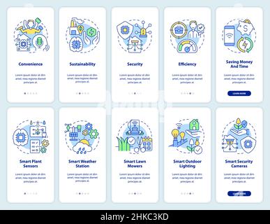 Embracing smart technology onboarding mobile app screen set Stock Vector