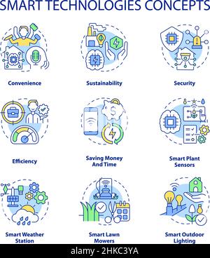 Smart technologies concept icons set Stock Vector