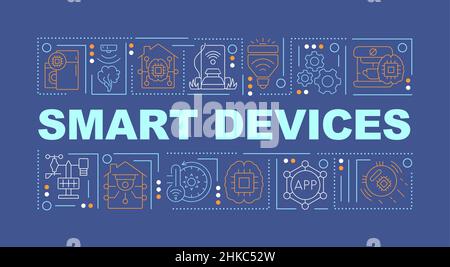 Smart tech devices word concepts dark blue banner Stock Vector