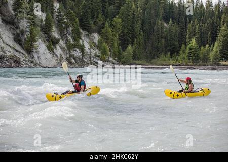 Man and woman paddling in British Columbia, Canada. Stock Photo