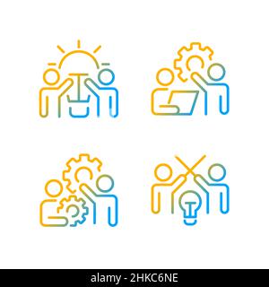 Successful teamwork gradient linear vector icons set Stock Vector