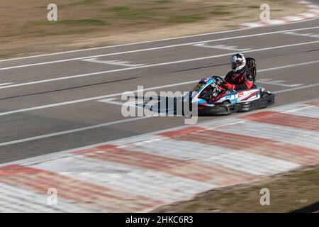 Man racing Go-cart on karting circuit, Toledo, Spain Stock Photo