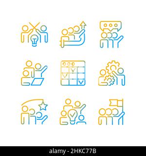 Collaboration gradient linear vector icons set Stock Vector