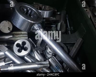 machining metal and plastic blanks on a multi-profile CNC machine Stock Photo