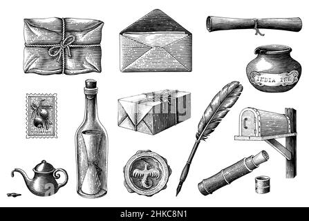Vintage mail hand draw engraving style black and white clipart Stock Vector