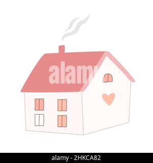 Cute hand drawn house element with heart. Home, hygge, slow living, still life concept. Scandinavian style doodle design element. Vector icon Stock Vector