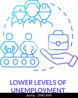 Lower levels of unemployment blue gradient concept icon Stock Vector