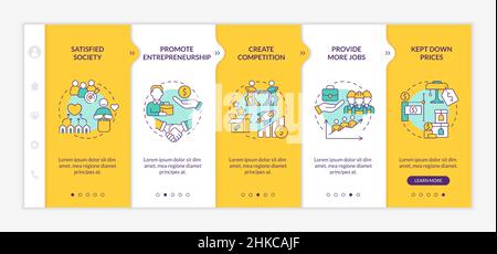 Market economy advantages yellow onboarding template Stock Vector
