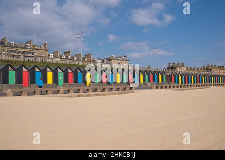 Colourful beach huts, South Beach, Lowestoft, Suffolk Stock Photo