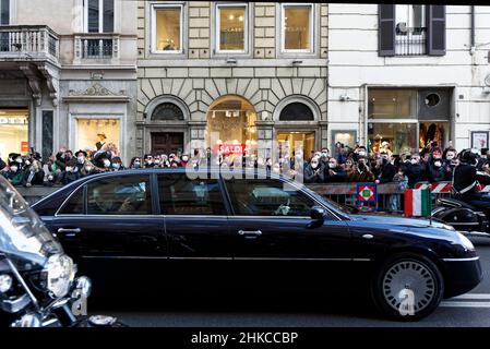 Italy's newly re-elected President Sergio Mattarella's car is escorted by Carabinieri officers on its way to the Italian parliament