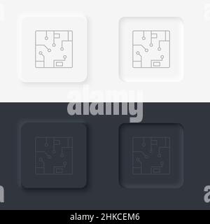 Chip, computer icon - Vector. Artificial intelligence neumorphic style vector icon set Stock Vector