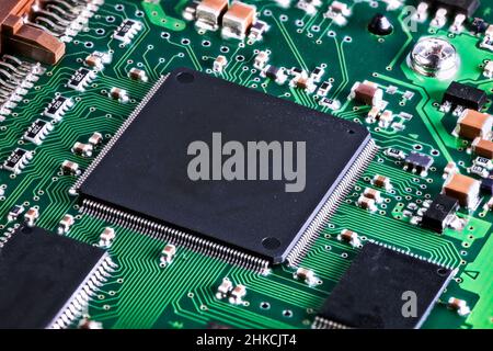 Integrated circuit with a processor chip on computer mainboard Stock Photo