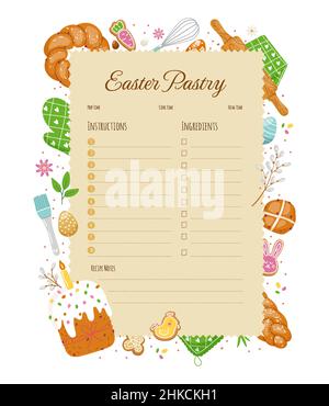 Design template for Easter-style recipe,with elements.Vector flat illustration Stock Vector