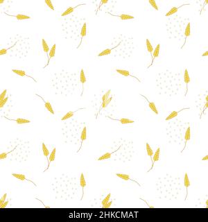 Hand-drawn vector pattern with ears of wheat and abstract elements. Agribusiness and farming Stock Vector