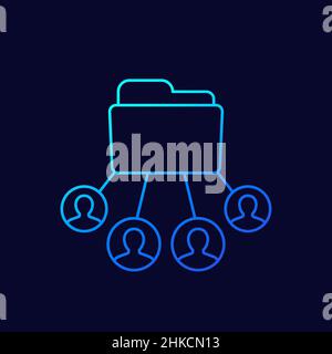folder and users line icon, vector Stock Vector