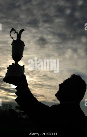 Golf Champion Trophy, known as the Claret Jug, is the trophy presented to the winner of The British Open Championship  one of the four major championships in golf. Imae taken at Turnberry, Ayrshire, Stock Photo