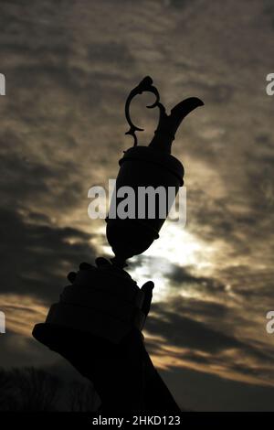 Golf Champion Trophy, known as the Claret Jug, is the trophy presented to the winner of The British Open Championship  one of the four major championships in golf. Imae taken at Turnberry, Ayrshire, Stock Photo