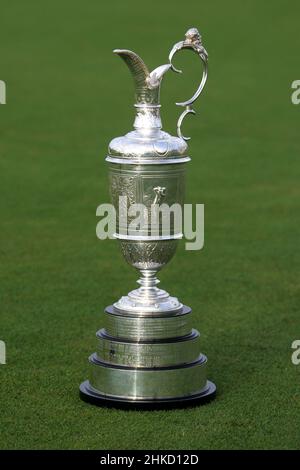 Golf Champion Trophy, known as the Claret Jug, is the trophy presented to the winner of The British Open Championship  one of the four major championships in golf. Imae taken at Turnberry, Ayrshire, Stock Photo