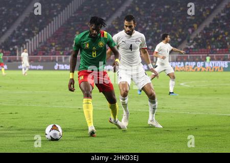 CAMEROON, Yaounde, 03 February 2022 - Andre Zambo Anguissa of Cameroon and Amr El Solia of Egypt in action during the Africa Cup of Nations play offs semi final match between Cameroon and Egypt at Stade d'Olembe, Yaounde, Cameroon, 03/02/2022/ Photo by SF Credit: Sebo47/Alamy Live News Stock Photo