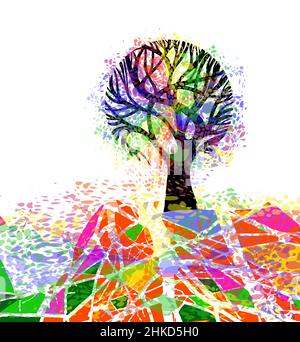 Multi colored paint splat abstract tree Vector illustration Stock Vector