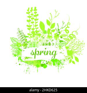 Spring nature banner with green leaves on a white background. Vector ...