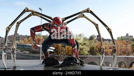 Spider-Man: No Way Home (2021) directed by Jon Watts and starring Tom Holland, Zendaya and Benedict Cumberbatch. With Spider-Man's identity now revealed, Peter asks Doctor Strange for help. When a spell goes wrong, dangerous foes from other worlds start to appear, forcing Peter to discover what it truly means to be Spider-Man. Stock Photo