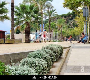 The tourist town of Calella with its beautiful coves, its beaches and its crystal clear water is one of the most popular places on the Costa Brava. Stock Photo