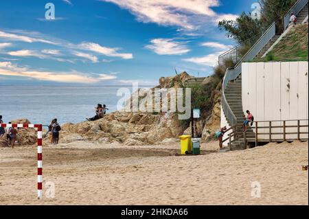 The beautiful beaches with the famous coves of the tourist town of Calella, a famous resort on the Costa Brava in Spain. Stock Photo