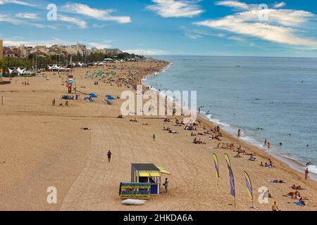 The beautiful beaches with the famous coves of the tourist town of Calella, a famous resort on the Costa Brava in Spain. Stock Photo