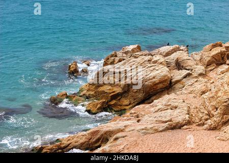 The tourist town of Calella with its beautiful coves, its beaches and its crystal clear water is one of the most popular places on the Costa Brava. Stock Photo