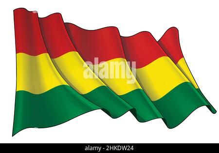 Vector illustration of a Waving Flag of Bolivia. All elements neatly on well-defined layers and groups. Stock Vector