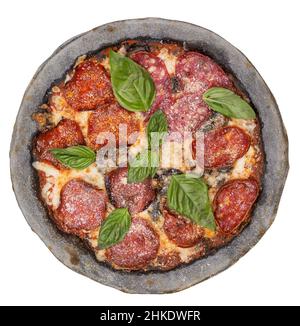 Black Dough Pizza.  Top view. Isolated on white Stock Photo