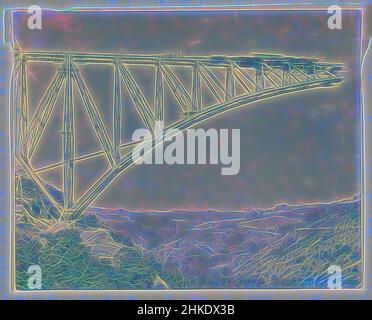 Inspired by Construction of the Viaur Viaduct in France by the Societé de Construction des Battignolles, August 3, 1901, France, 3-Aug-1901, cyanotype, height 228 mm × width 283 mm, Reimagined by Artotop. Classic art reinvented with a modern twist. Design of warm cheerful glowing of brightness and light ray radiance. Photography inspired by surrealism and futurism, embracing dynamic energy of modern technology, movement, speed and revolutionize culture Stock Photo