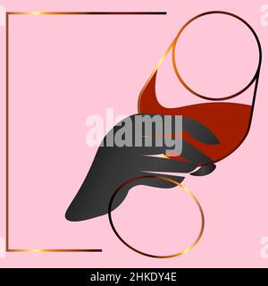 abstract illustration of wine glass in hand for bar or menu 1 Stock Vector