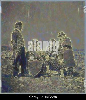 Inspired by Zouaves and other soldiers during the Crimean War, Zouaves and soldiers of the line, Roger Fenton, publisher: Thomas Agnew & Sons, Great Britain, publisher: Manchester, 1855 and/or 1-Jan-1856, salted paper print, height 173 mm × width 157 mm, Reimagined by Artotop. Classic art reinvented with a modern twist. Design of warm cheerful glowing of brightness and light ray radiance. Photography inspired by surrealism and futurism, embracing dynamic energy of modern technology, movement, speed and revolutionize culture Stock Photo