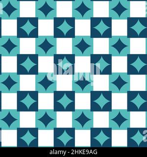 Rhombuses and squares of blue and bright blue. Pattern with geometric shapes.  Stock Vector