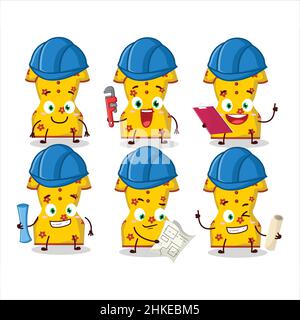 architect yellow clothing of chinese woman cute mascot character with pliers. Vector illustration Stock Vector