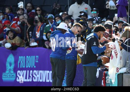 Las Vegas, United States. 06th Feb, 2022. San Francisco 49ers tight end  George Kittle (85) of the NFC runs upfield during the 2022 Pro Bowl against  the AFC at Allegiant Stadium, Sunday