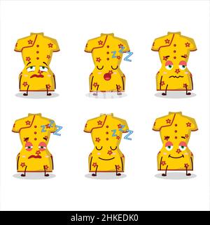 Cartoon character of yellow clothing of chinese woman with sleepy expression. Vector illustration Stock Vector