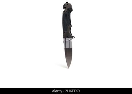 Tactical folding knife on white background, isolated Stock Photo