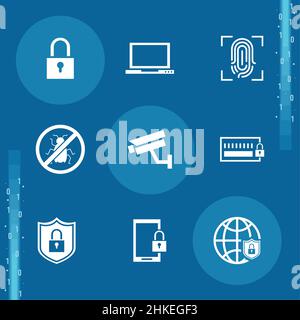 nine cyber security icons Stock Vector