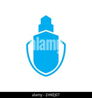 blue skyscraper with shield logo design vector graphic symbol icon illustration creative idea Stock Vector