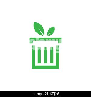 rubbish bin green with leaf logo design vector graphic symbol icon illustration creative idea Stock Vector