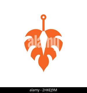 kunai with leaf logo design vector graphic symbol icon illustration creative idea Stock Vector