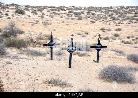 A roadside memorial honoring the person, persons or family that died while driving, Highway 3, Sonora, Baja, California, Mexico Stock Photo
