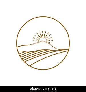 landscape hipster hill desert with sun logo design vector graphic symbol icon illustration creative idea Stock Vector
