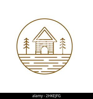 line hipster home village with trees logo design vector graphic symbol icon illustration creative idea Stock Vector