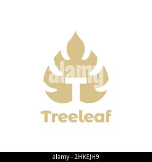 letter T with leaf maple logo design vector graphic symbol icon illustration creative idea Stock Vector
