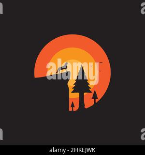 abstract night with howl wolf logo design, vector graphic symbol icon illustration creative idea Stock Vector