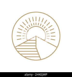 hipster triangle mountain with sun logo design, vector graphic symbol icon illustration creative idea Stock Vector